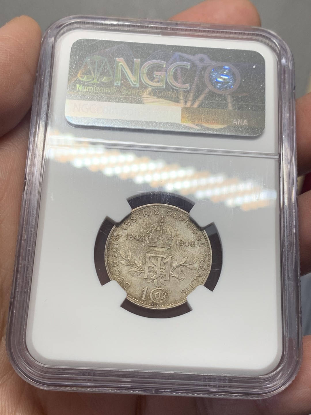 《竞宝斋》第130场-周日，周一连拍 (全场包邮) NGC MS62 奥地利 1908年 弗朗茨·约瑟夫一世统治60周年 纪念 1克朗银币