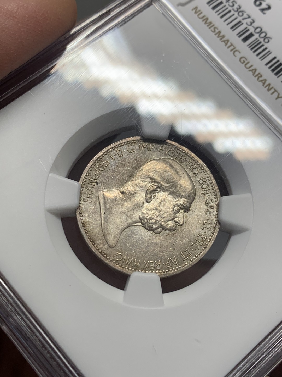 《竞宝斋》第130场-周日，周一连拍 (全场包邮) NGC MS62 奥地利 1908年 弗朗茨·约瑟夫一世统治60周年 纪念 1克朗银币