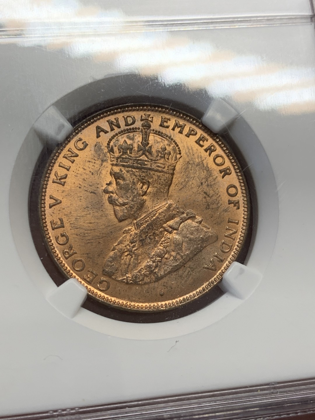 《竞宝斋》第131场-周日，周一连拍 (全场包邮) NGC-MS63RD 香港 1925 一仙 绝少红光RD 夺目刺眼