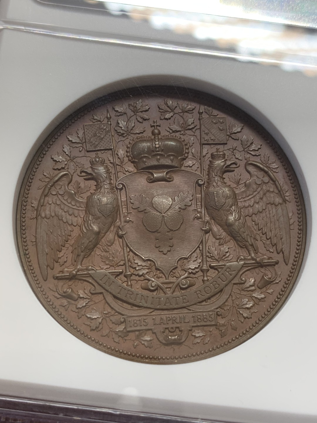 《竞宝斋》第131场-周日，周一连拍 (全场包邮) NGC MS64 1885年德国铁血宰相俾斯麦80大寿纪念铜章 高浮雕 刻画精美细腻 经典好章