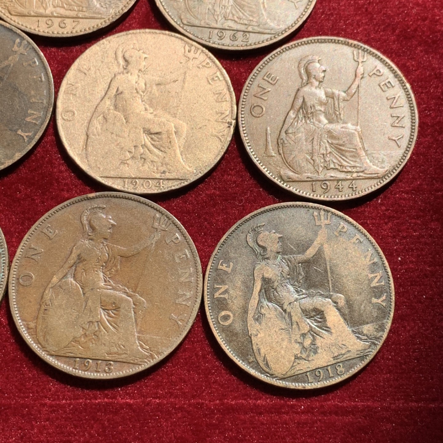 《竞宝斋》第131场-周日，周一连拍 (全场包邮) 英国 1便士大铜币 8枚一组