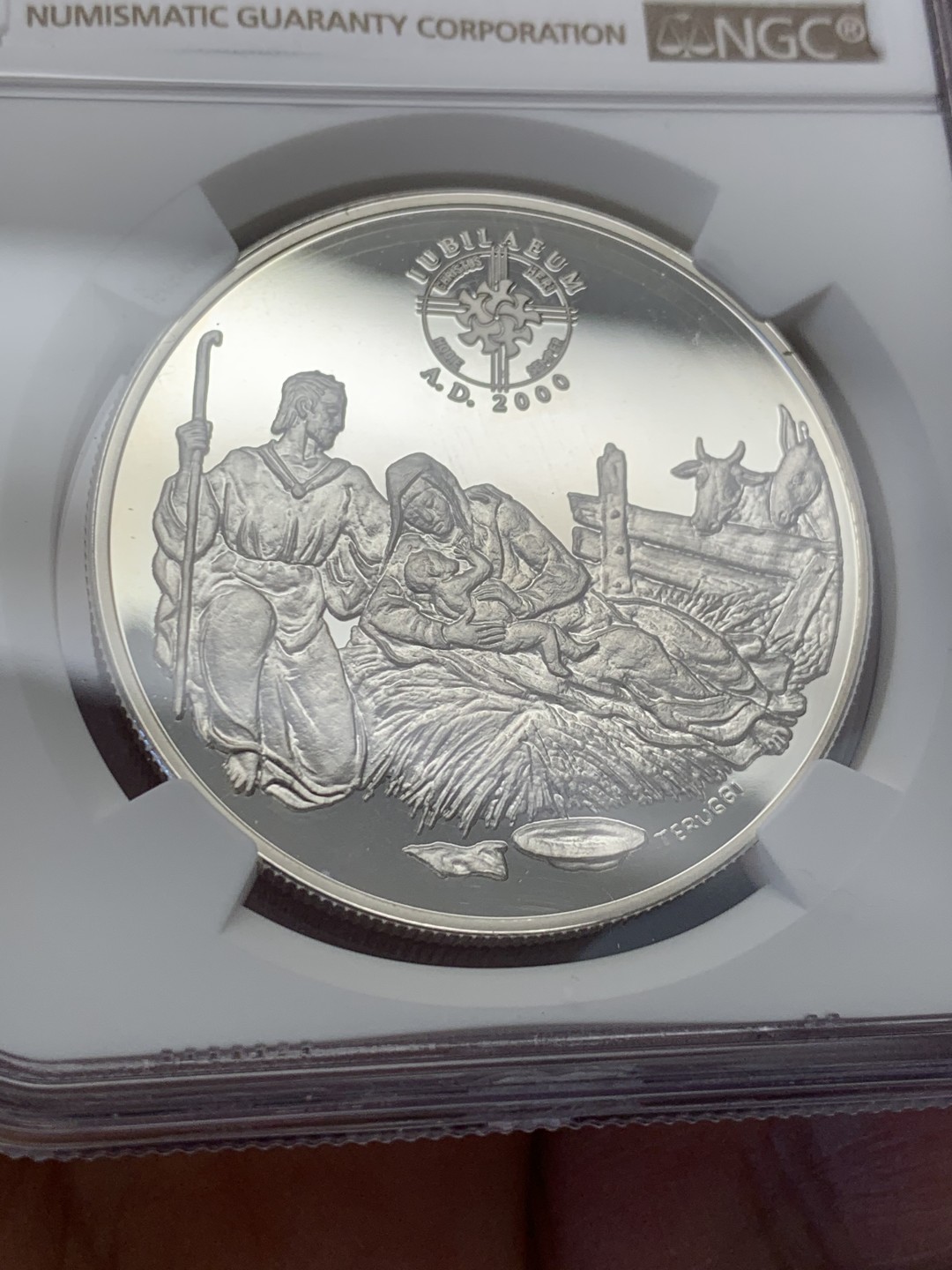 《竞宝斋》第131场-周日，周一连拍 (全场包邮) NGC-PF68 安道尔1999年 耶稣降生 10第纳尔精制大银币