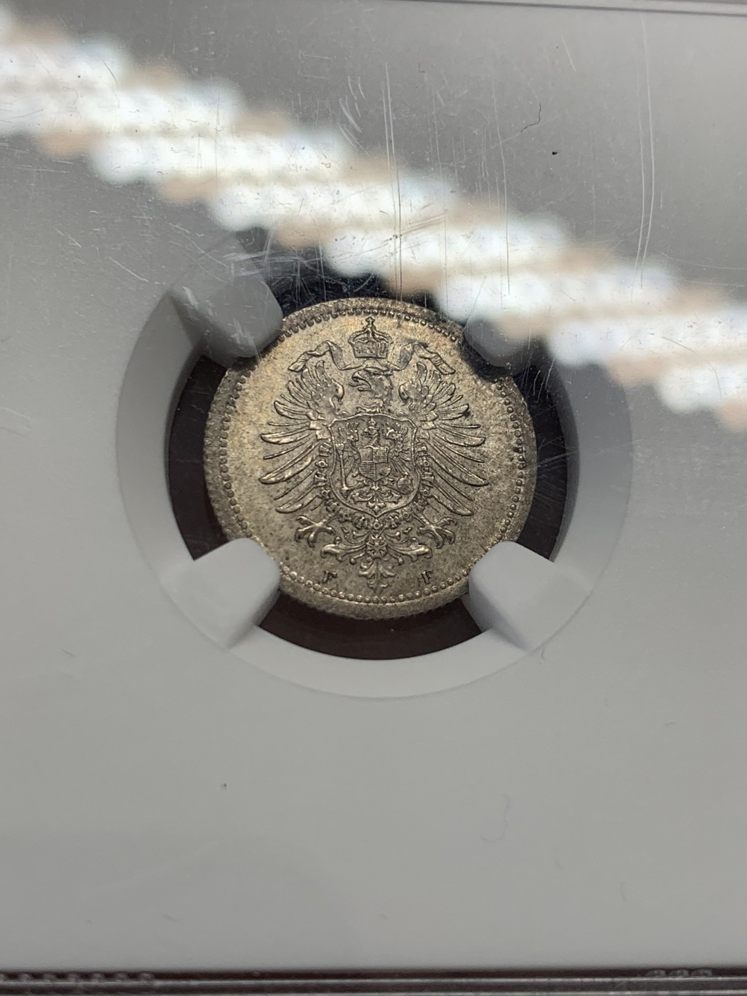 《竞宝斋》第131场-周日，周一连拍 (全场包邮) NGC-MS63 德国 1876年 短翅20芬尼银币 淡灰包浆 无可挑剔的分数