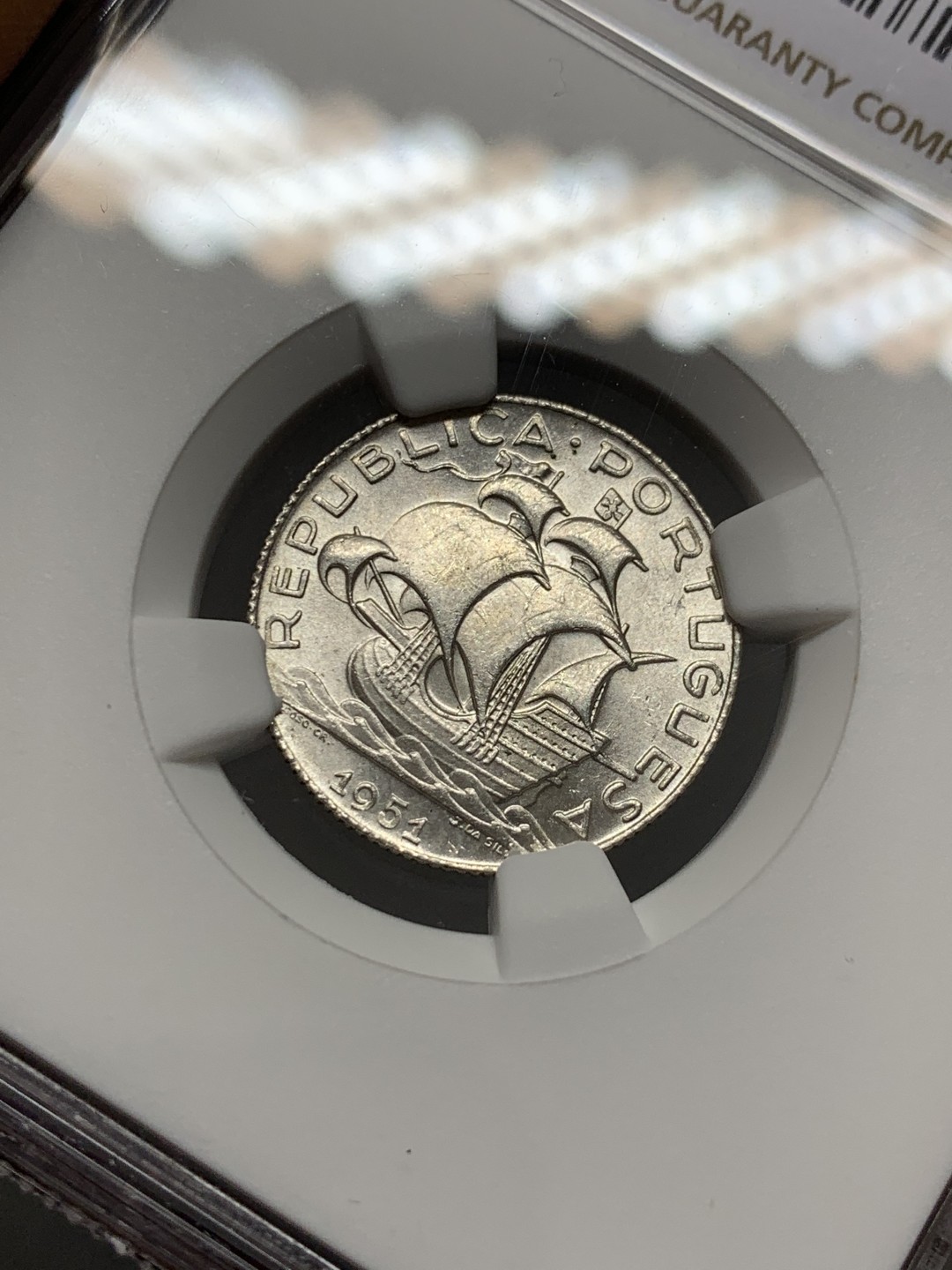 《竞宝斋》第131场-周日，周一连拍 (全场包邮) NGC-MS65 葡萄牙1951年 大帆船2.5埃斯库多 银币 顶级好品