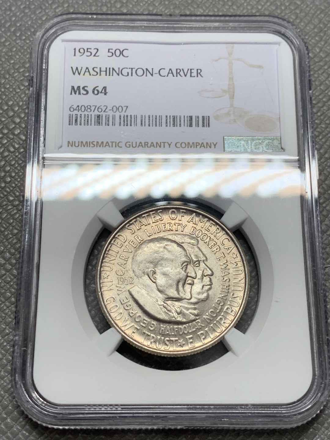 《竞宝斋》第131场-周日，周一连拍 (全场包邮) NGC-MS64 美国1952年 华盛顿 半圆银币 顶级品相
