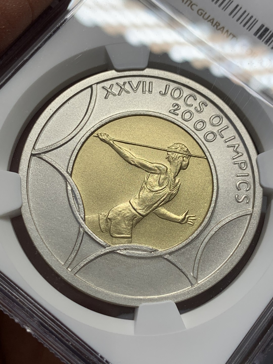 《竞宝斋》第131场-周日，周一连拍 (全场包邮) 唯一冠军分 NGC-MS68 安道尔1998年 悉尼奥运标枪 20第纳尔大银币 含金1.5克 非常稀少