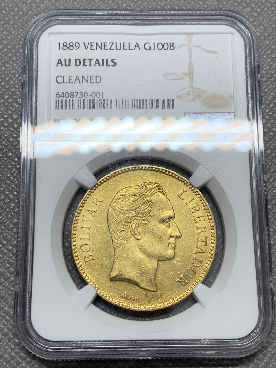 《竞宝斋》第131场-周日，周一连拍 (全场包邮) NGC-AU 委内瑞拉1889年 100玻利瓦尔大金币 早期难得好品 重32.25克