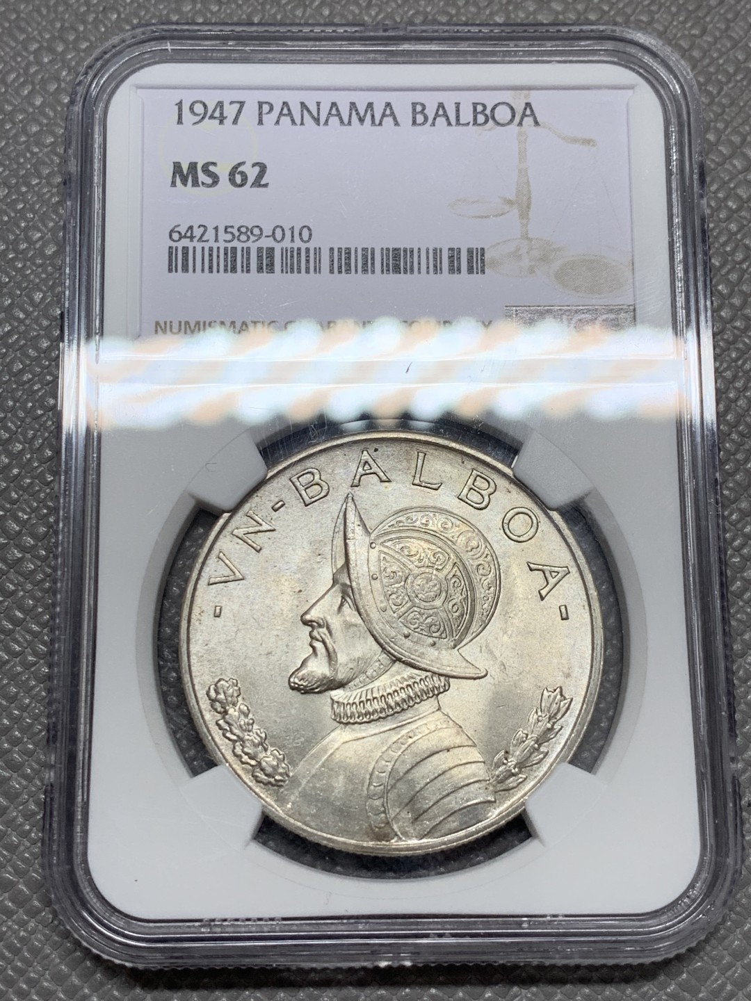 《竞宝斋》第131场-周日，周一连拍 (全场包邮) NGC MS62 巴拿马1947年1巴波亚大银币