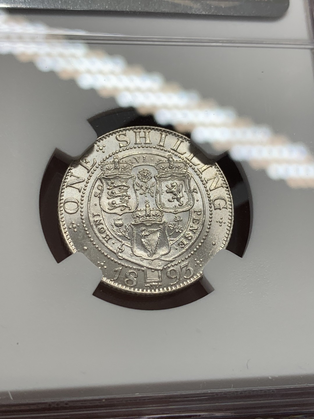 《竞宝斋》第131场-周日，周一连拍 (全场包邮) NGC MS62 1893年英国维多利亚1先令 双面车轮光 反面底板白净丝滑