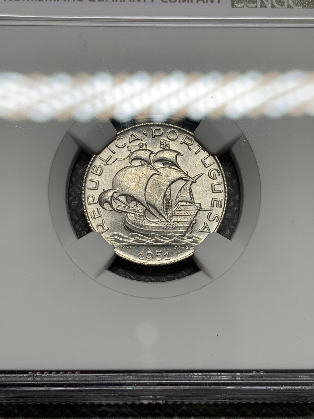 《竞宝斋》第131场-周日，周一连拍 (全场包邮) NGC-MS65 葡萄牙1951年 大帆船2.5埃斯库多 银币 顶级好品