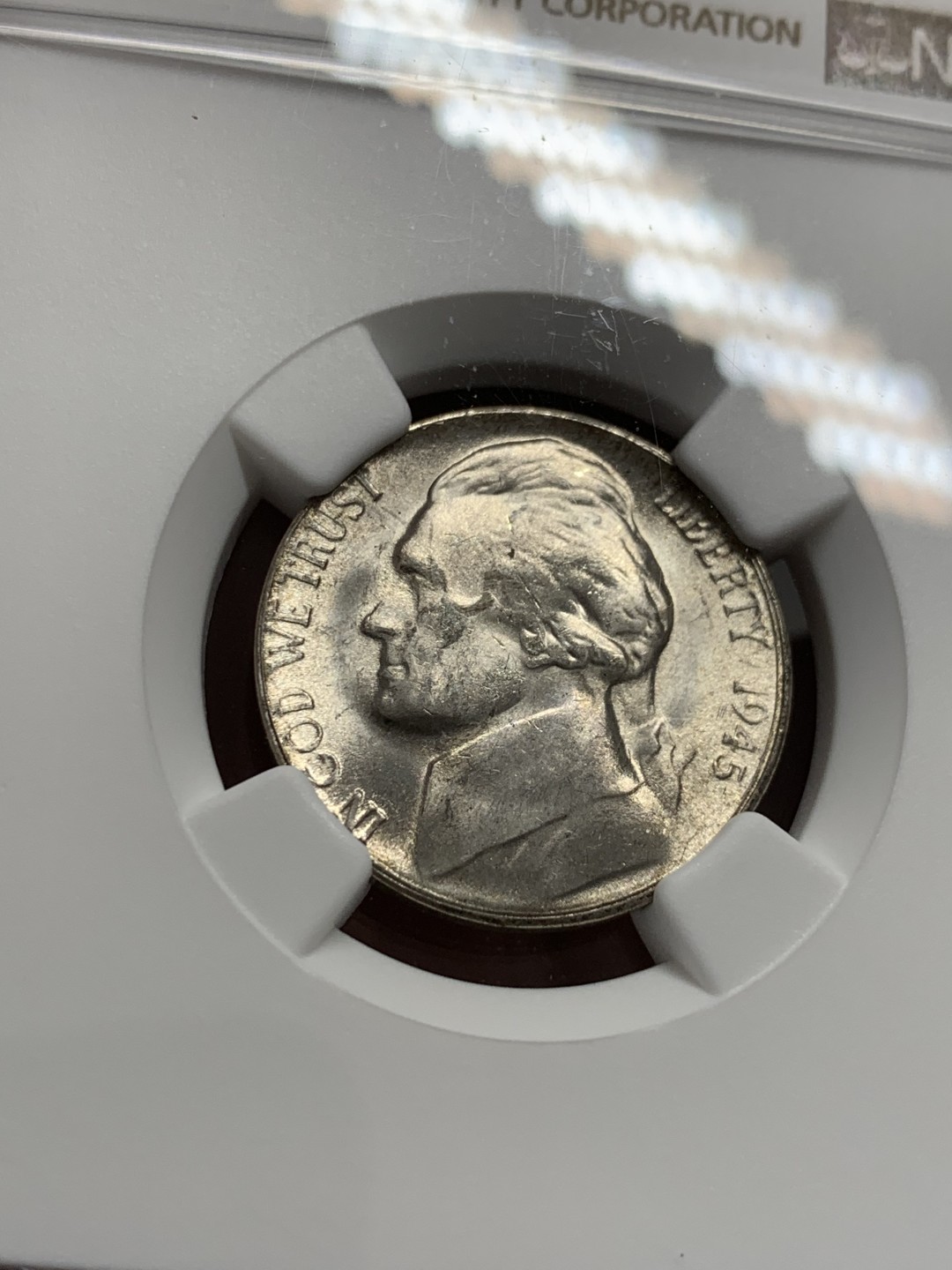 《竞宝斋》第131场-周日，周一连拍 (全场包邮) NGC-MS64 美国 1945年 杰弗逊战时5美分（含银版，仅1942-1945战时版含银）