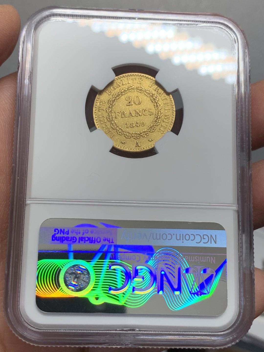《竞宝斋》第131场-周日，周一连拍 (全场包邮) NGC-AU55 法国1849年 天使圣经 20法郎金币 早期年份 非常少见