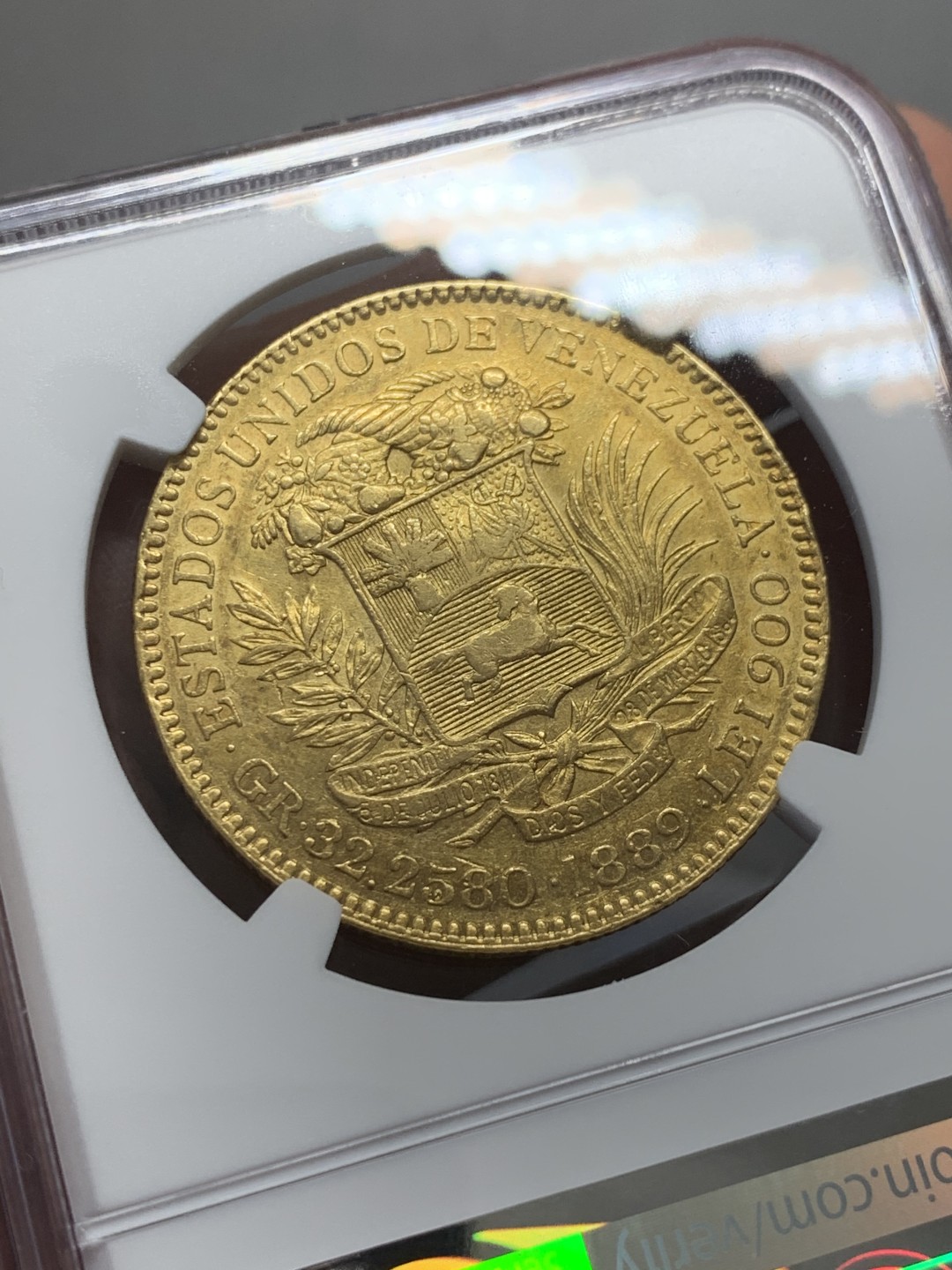 《竞宝斋》第131场-周日，周一连拍 (全场包邮) NGC-AU 委内瑞拉1889年 100玻利瓦尔大金币 早期难得好品 重32.25克