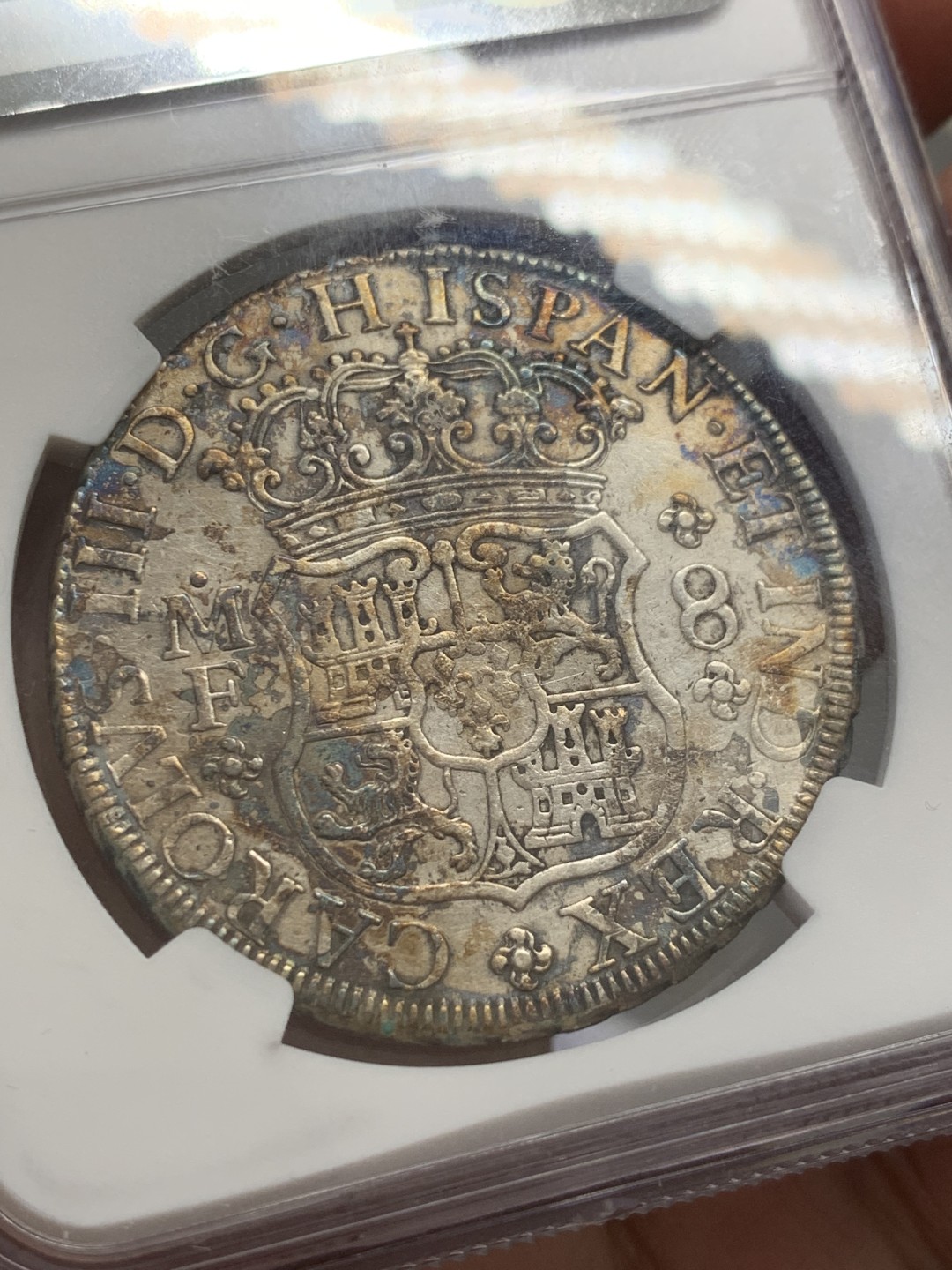 《竞宝斋》第131场-周日，周一连拍 (全场包邮) NGC-AUD 西属墨西哥1769年 8R 地球双柱银币 早期双柱 细节好 五彩原味难得