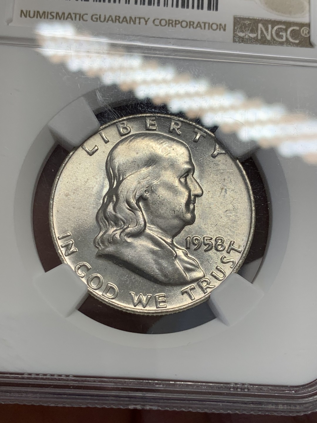 《竞宝斋》第131场-周日，周一连拍 (全场包邮) NGC MS62 美国 1958年 富兰克林半美银币