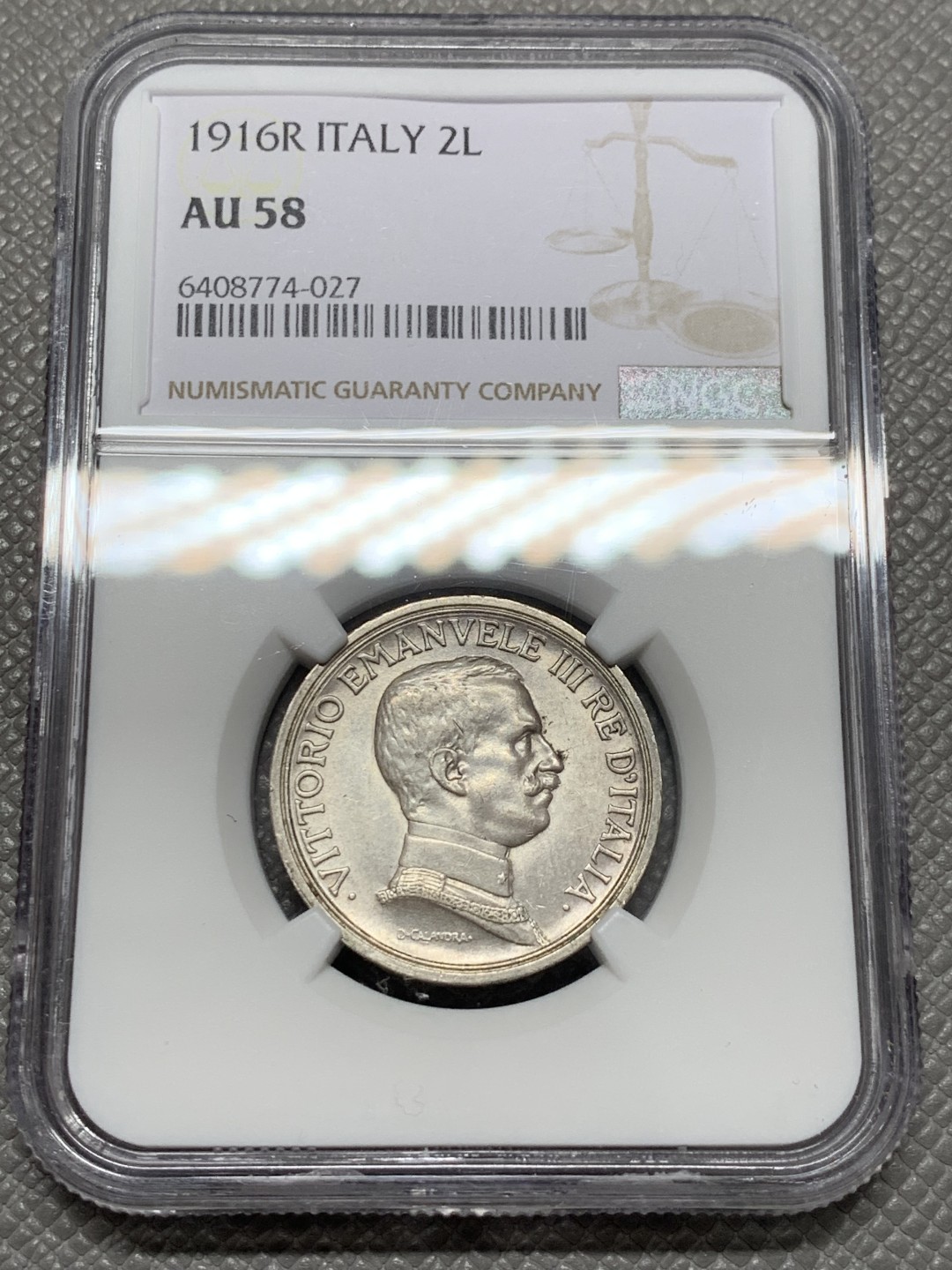 《竞宝斋》第131场-周日，周一连拍 (全场包邮) NGC-AU58 意大利1916年 胜利马车 2里拉银币