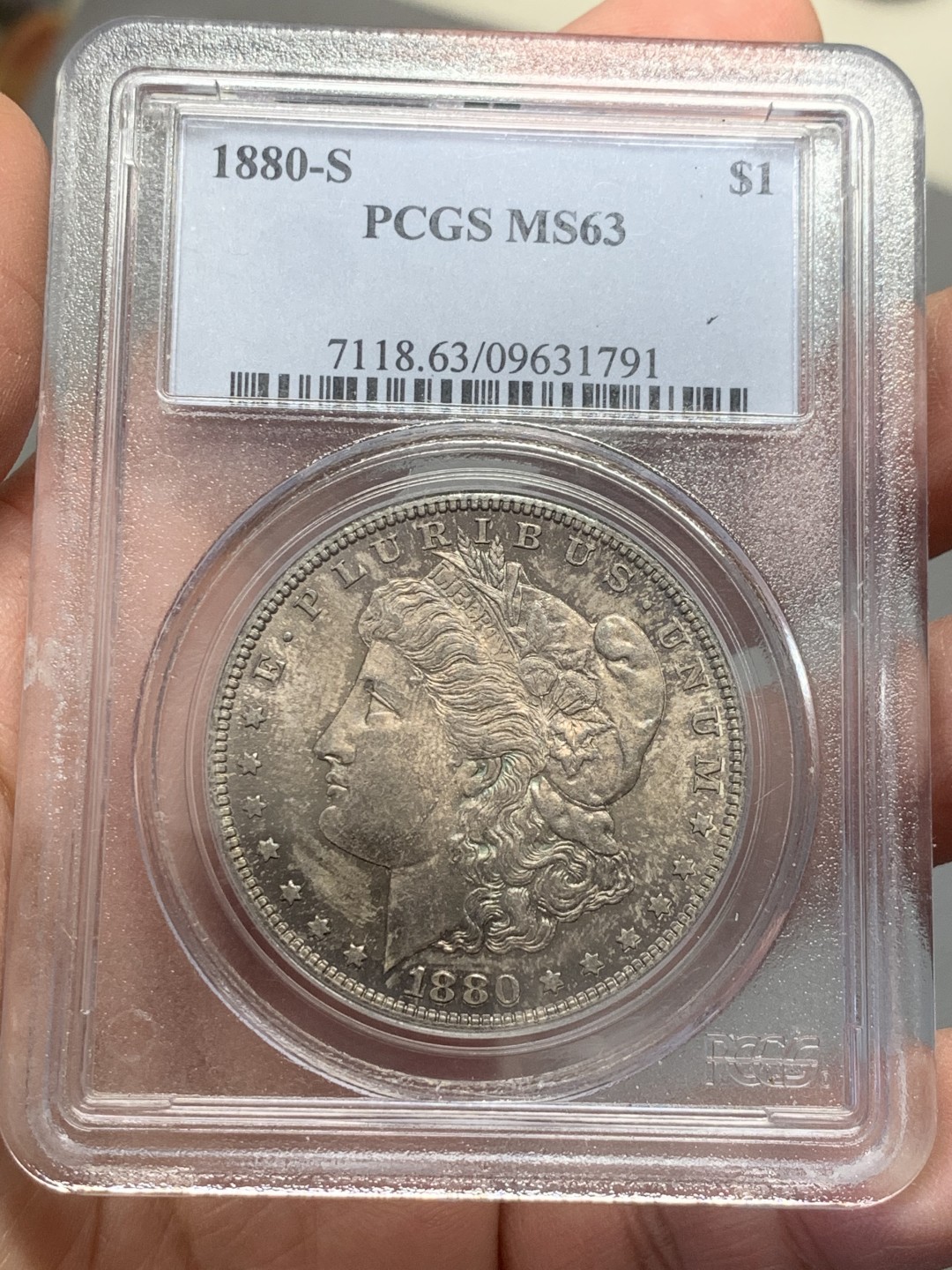 《竞宝斋》第131场-周日，周一连拍 (全场包邮) PCGS-MS63 美国1880年 摩根银币 光度好 包浆也好