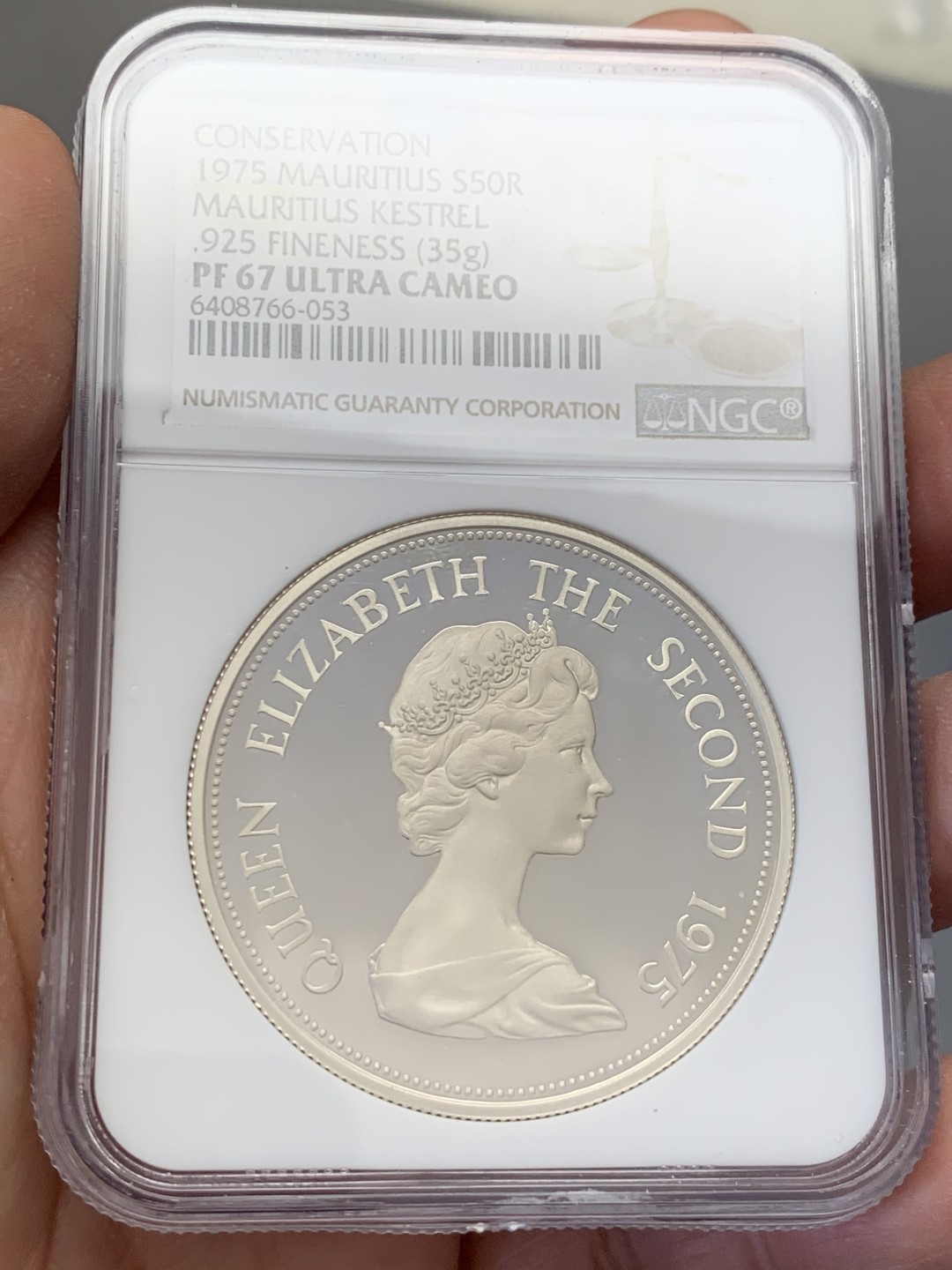 《竞宝斋》第131场-周日，周一连拍 (全场包邮) NGC-PF67 毛里求斯1975年 保护自然系列黄鹰 50卢比大银币 少见品种