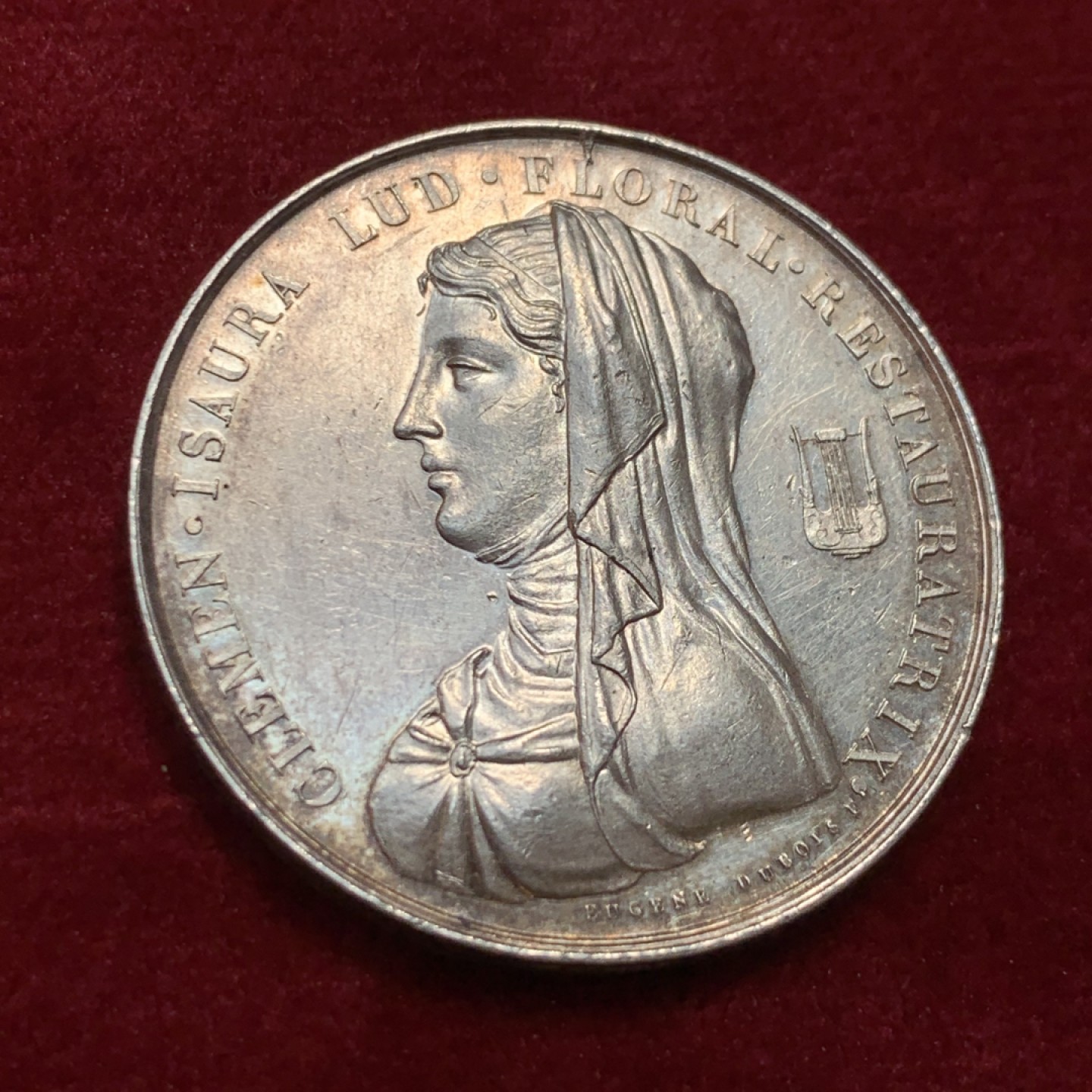 《竞宝斋》第131场-周日，周一连拍 (全场包邮) 法国1819年 披纱美女 JETON圆形大规格 银质代币 带光好品 17.8克 蜜蜂边铭 银标