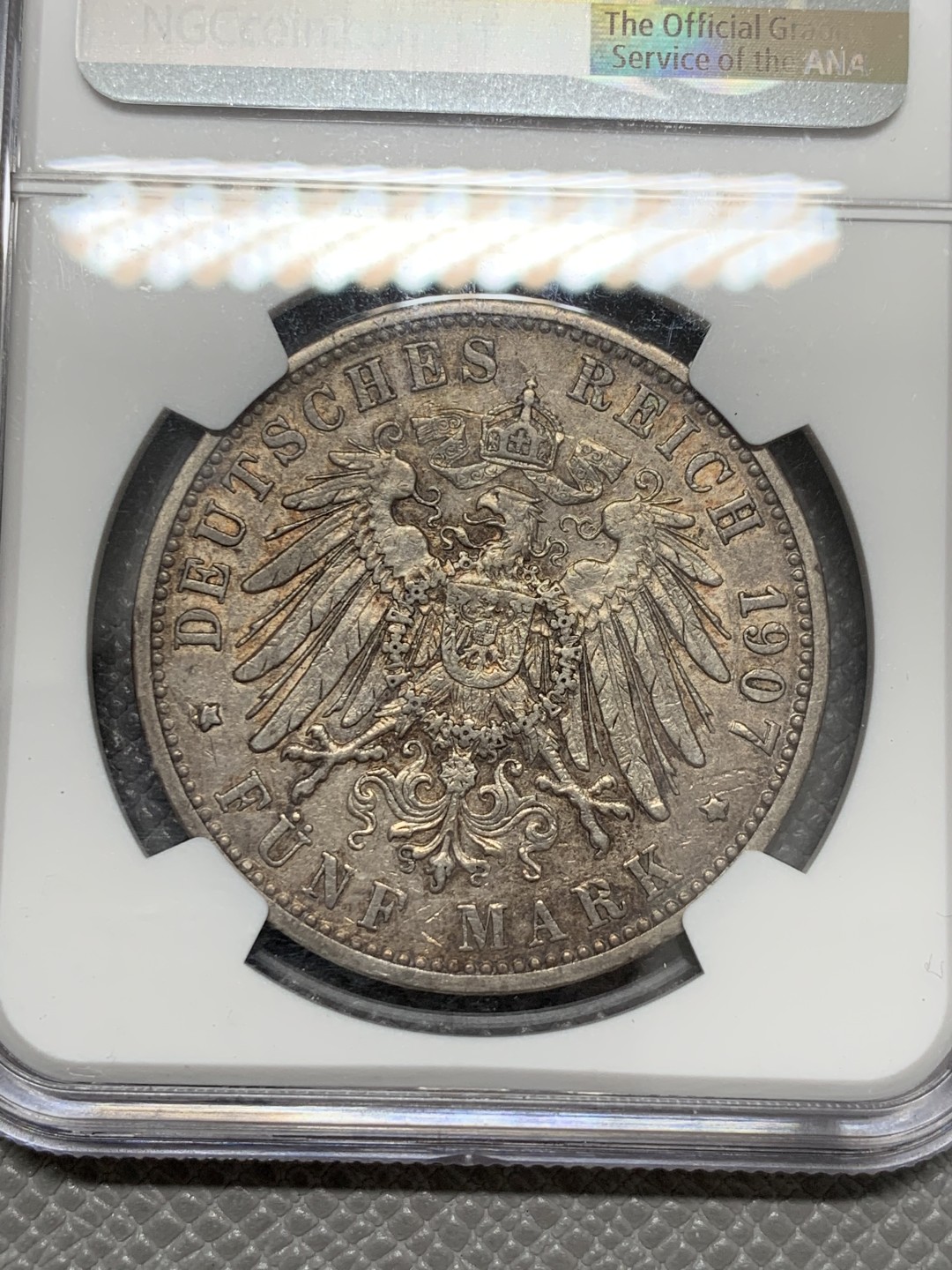 《竞宝斋》第131场-周日，周一连拍 (全场包邮) NGC XF45 1907年德国巴登5马克银币