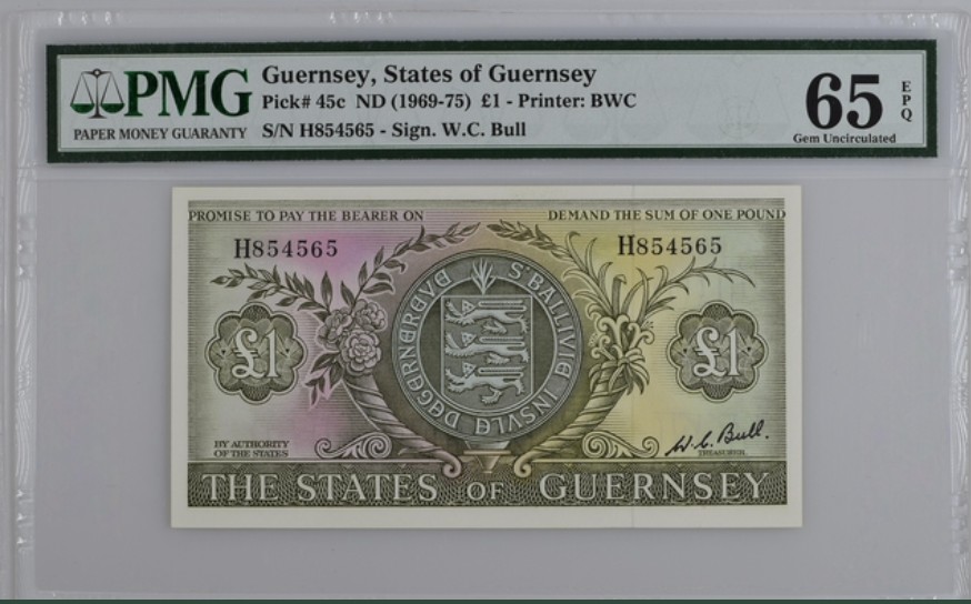 收藏联盟Quantum Auction 第229期拍卖 已更新 格恩西岛1969-75年1镑 PMG65