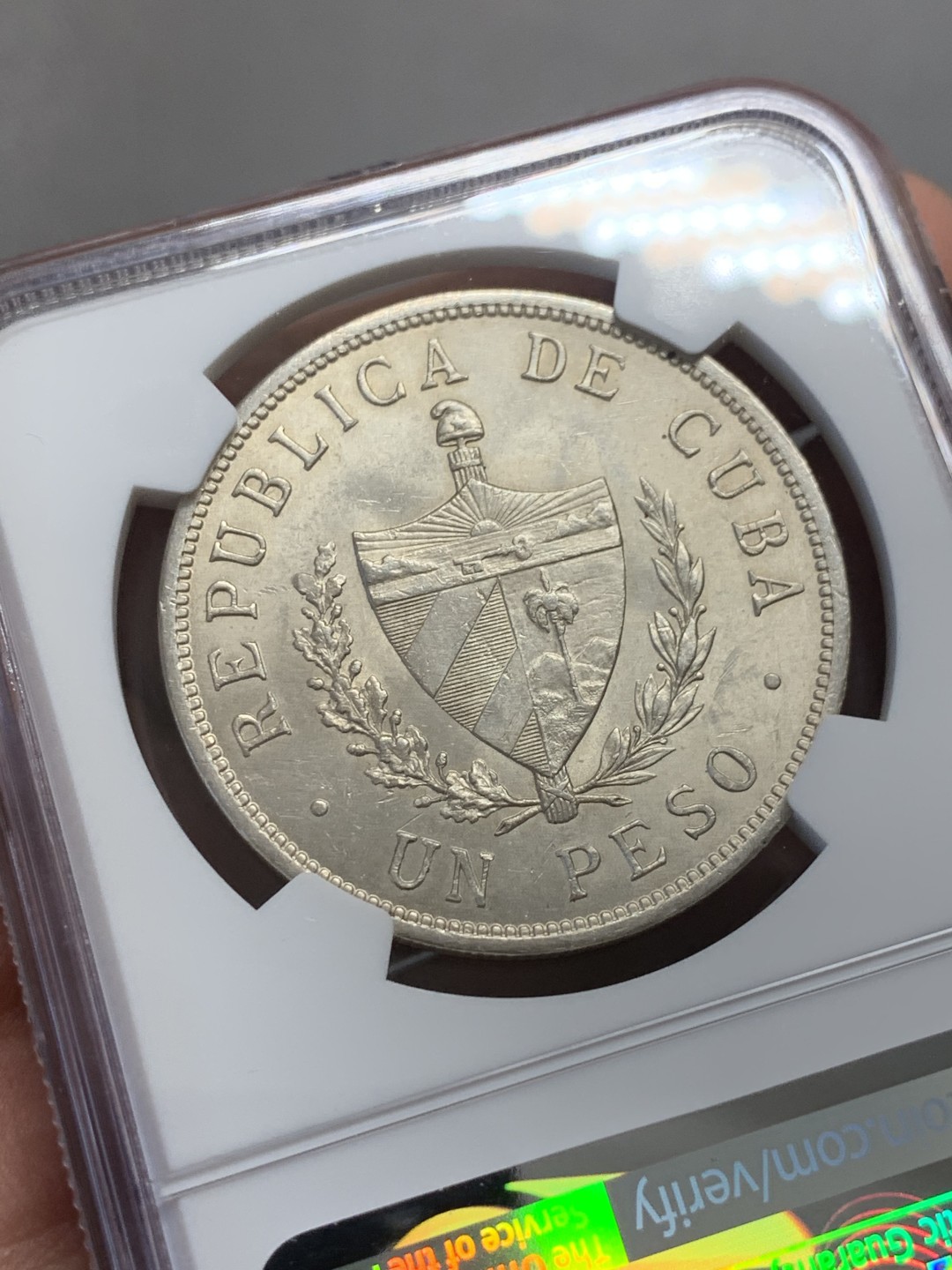 《竞宝斋》第131场-周日，周一连拍 (全场包邮) NGC-MS62 古巴1934年 大五星1比索大银币 暴涨品种