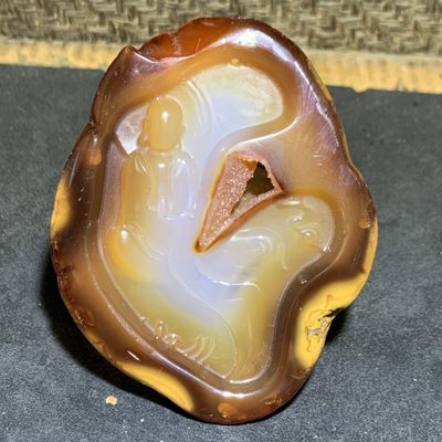 重器天然马达加斯加原皮玛瑙巧雕无相佛大 牌子一块 - 重器天然马达加斯加原皮玛瑙巧雕无相佛大 牌子一块