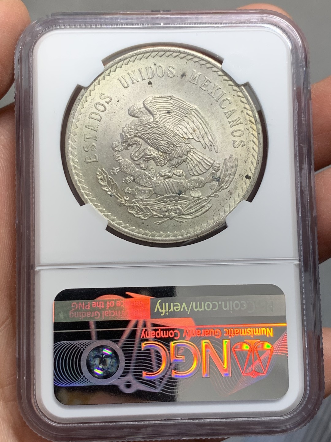 《竞宝斋》第131场-周日，周一连拍 (全场包邮) NGC-MS63 墨西哥1948年 印第安人5比索30克大银币 顶级好品