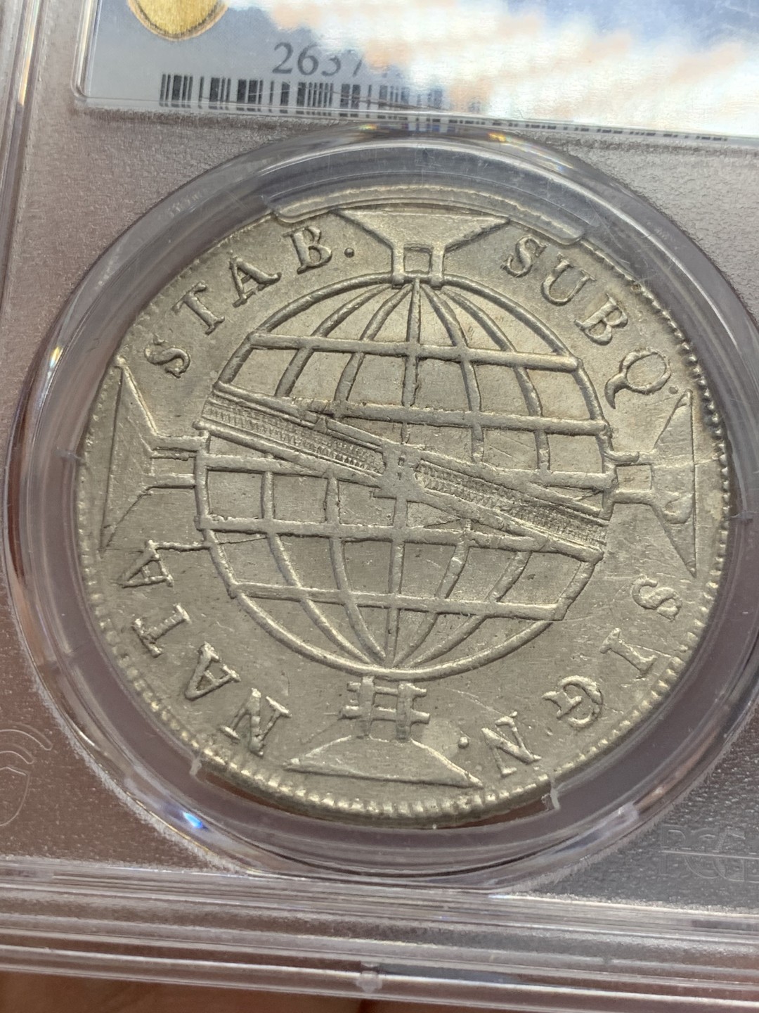 《竞宝斋》第131场-周日，周一连拍 (全场包邮) PCGS-AU58 巴西1812/1年 960R 地球银币 骑字冠军分 大热门种类