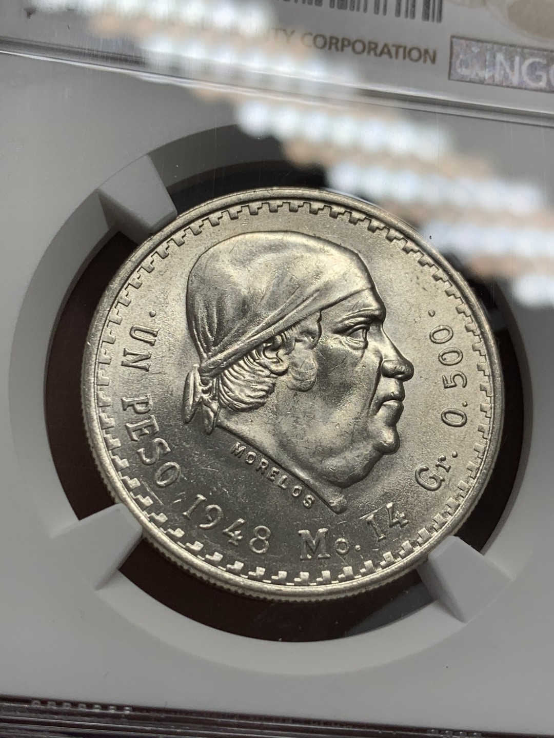 《竞宝斋》第131场-周日，周一连拍 (全场包邮) NGC MS64 墨西哥1948年1比索银币