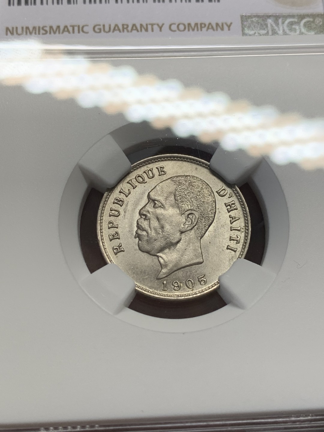 《竞宝斋》第131场-周日，周一连拍 (全场包邮) NGC-MS64 海地1905年 总统皮埃尔 5分镍币 顶级好品 一个快要被海淹没的国家 