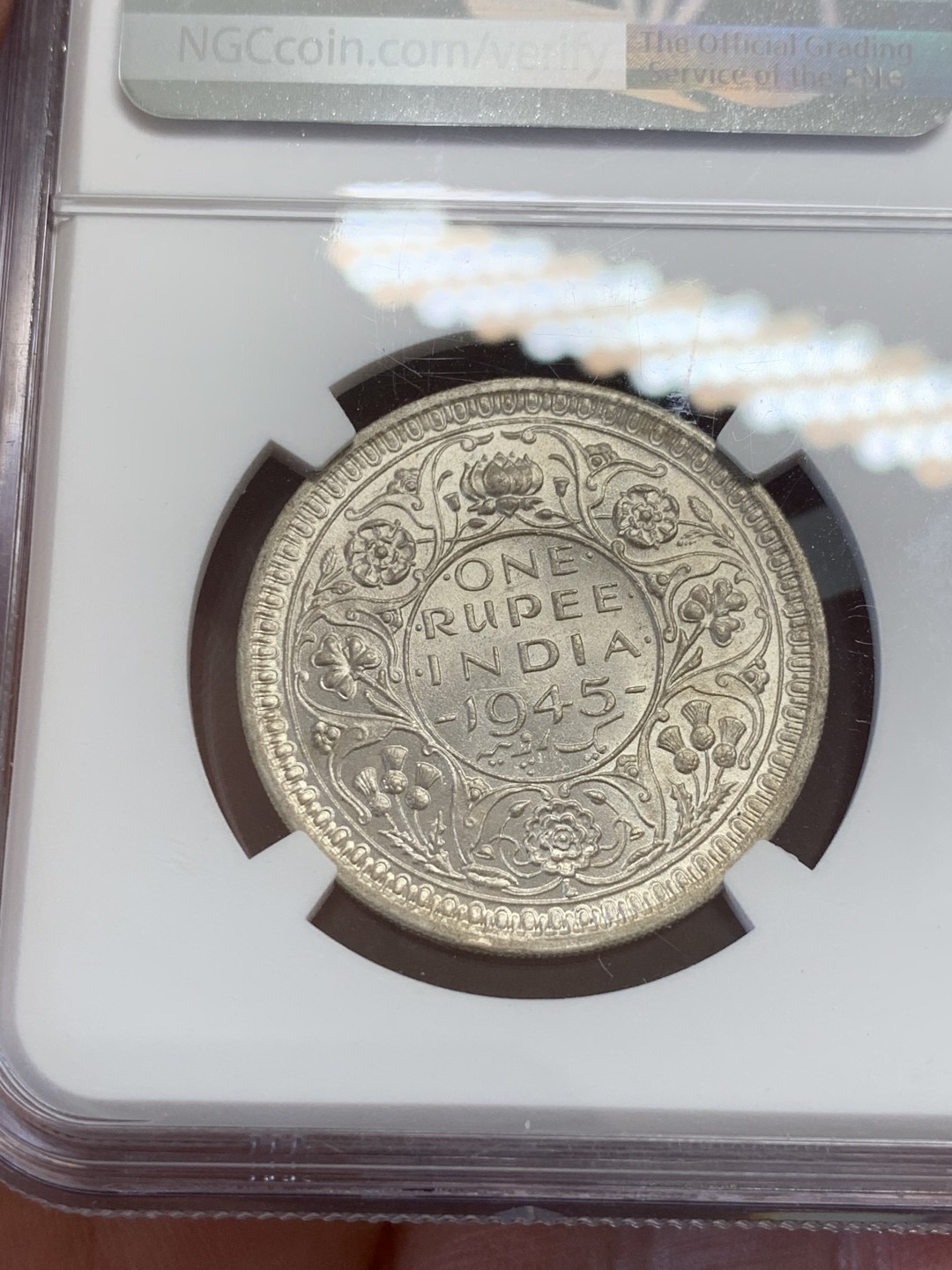 《竞宝斋》第131场-周日，周一连拍 (全场包邮) NGC-MS61 印度 1945年1卢比 银币 乔五 批量送评回来 南亚币潜力巨大