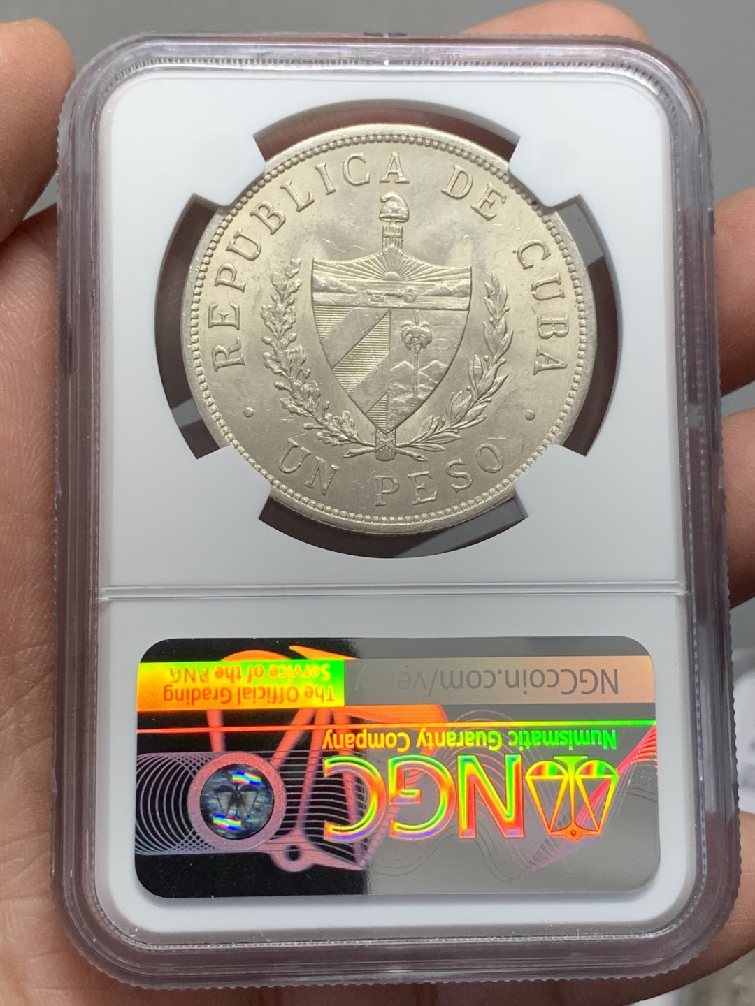 《竞宝斋》第131场-周日，周一连拍 (全场包邮) NGC-MS62 古巴1934年 大五星1比索大银币 暴涨品种