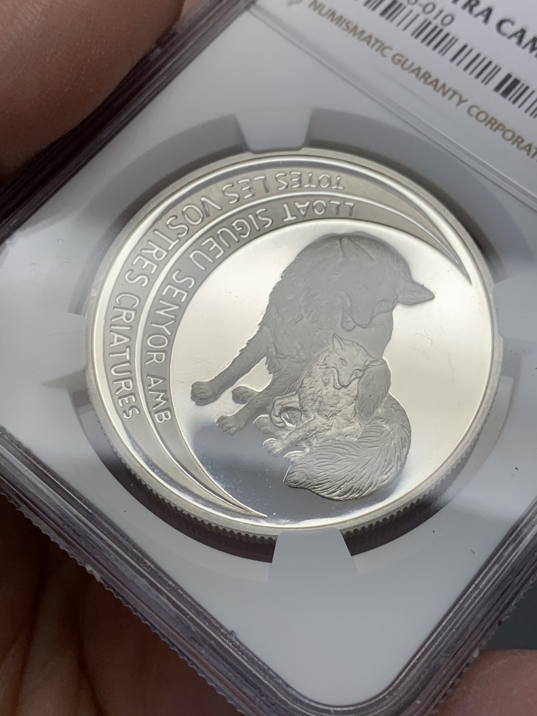 《竞宝斋》第131场-周日，周一连拍 (全场包邮) NGC-PF67 安道尔1997年 保护动物系列红狼母子 10第纳尔精制大银币