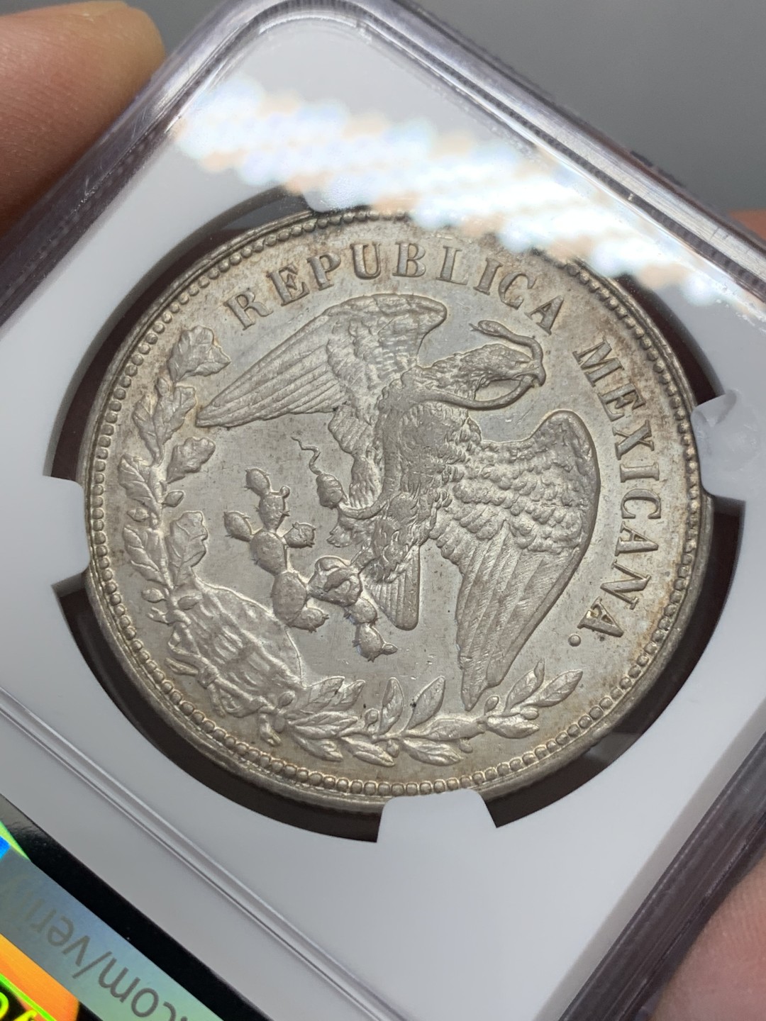 《竞宝斋》第131场-周日，周一连拍 (全场包邮) NGC-AU58 墨西哥1903年 直边鹰洋1比索 大银币 五彩包浆 非常漂亮