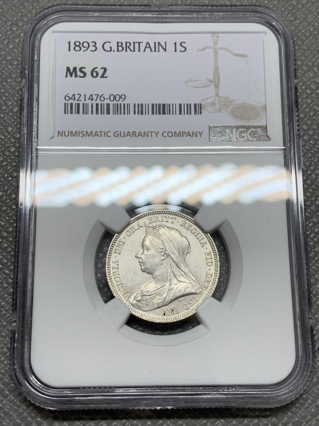 《竞宝斋》第131场-周日，周一连拍 (全场包邮) NGC MS62 1893年英国维多利亚1先令 双面车轮光 反面底板白净丝滑