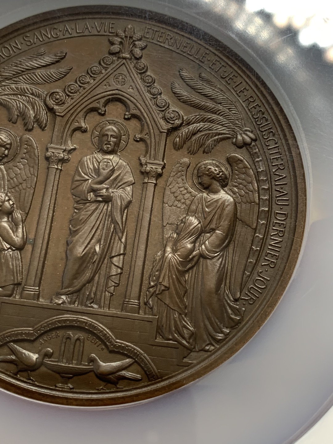 《竞宝斋》第131场-周日，周一连拍 (全场包邮) NGC MS65 1878年法国宗教洗礼大铜章 完美品相 收藏级 大盒封装