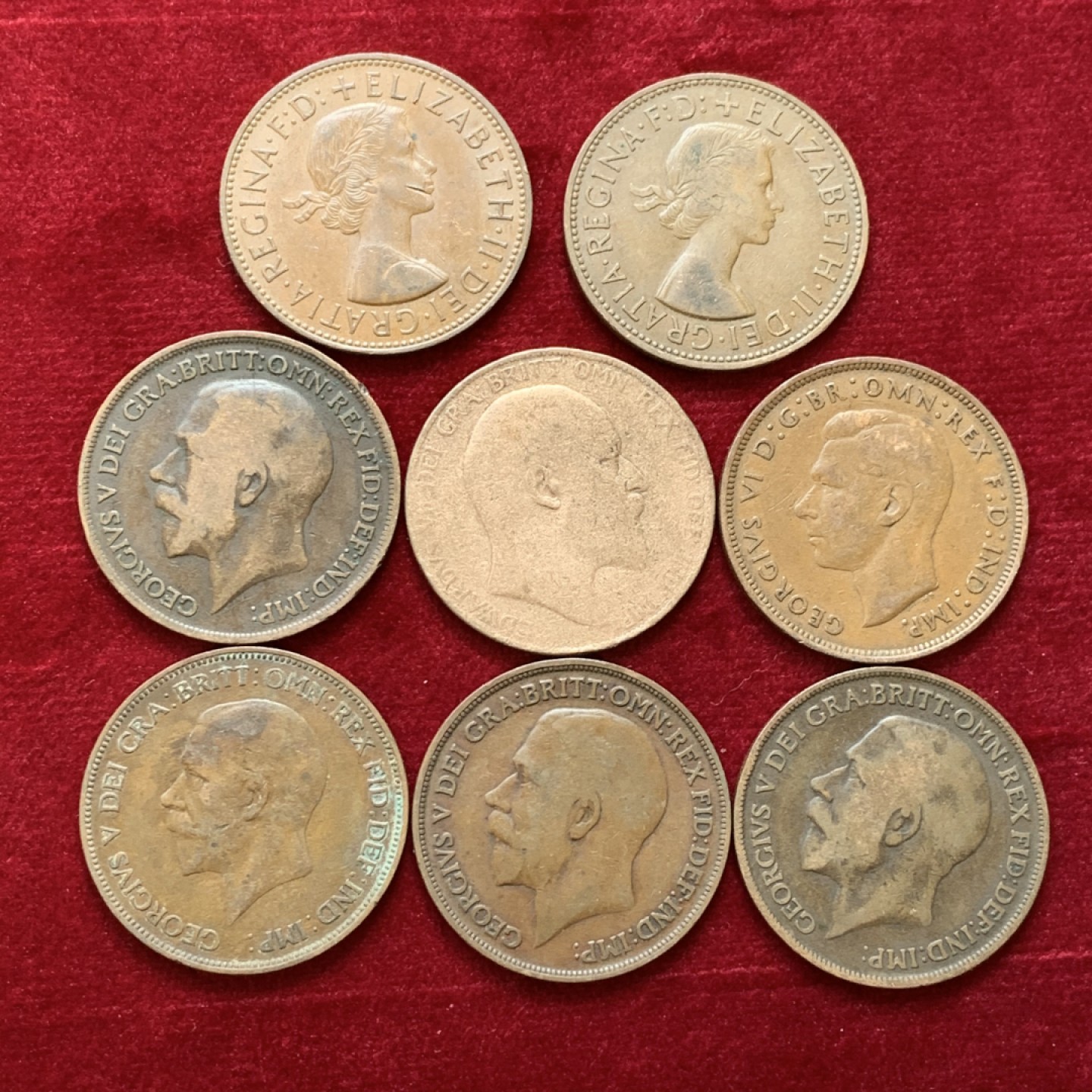 《竞宝斋》第131场-周日，周一连拍 (全场包邮) 英国 1便士大铜币 8枚一组