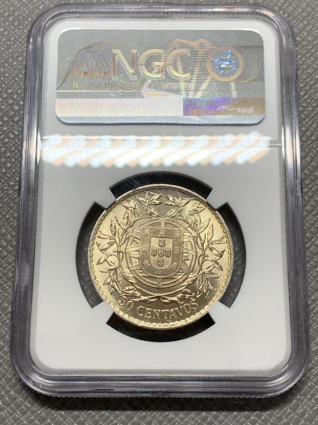 《竞宝斋》第131场-周日，周一连拍 (全场包邮) NGC-MS61 葡萄牙1916年 自由女神50分银币 原光好品