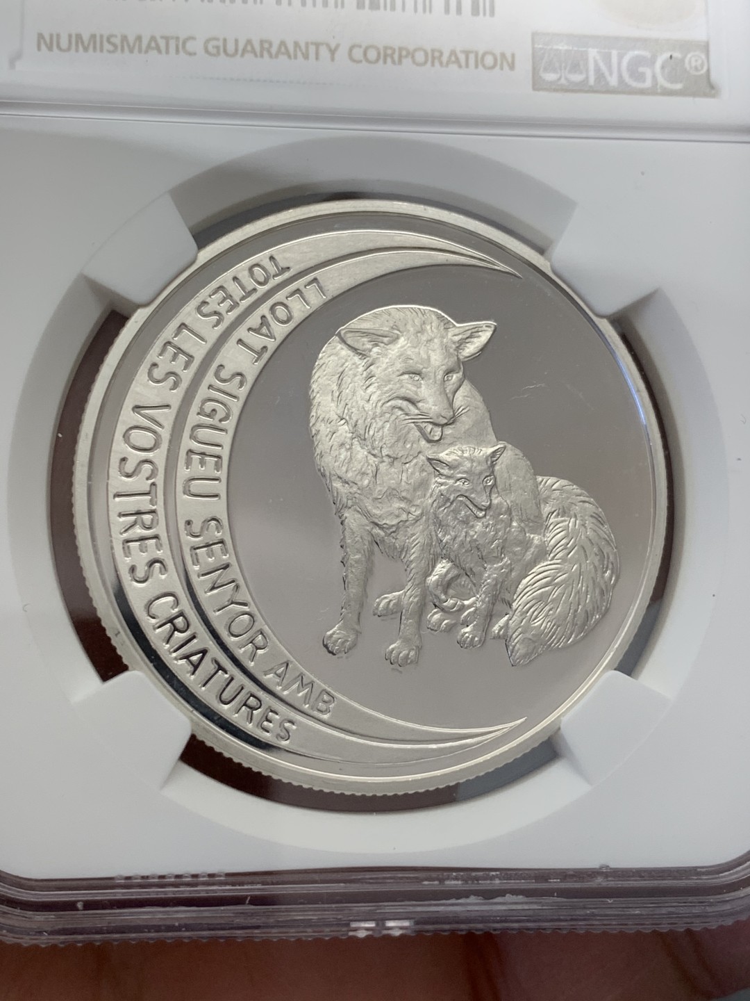 《竞宝斋》第131场-周日，周一连拍 (全场包邮) NGC-PF67 安道尔1997年 保护动物系列红狼母子 10第纳尔精制大银币
