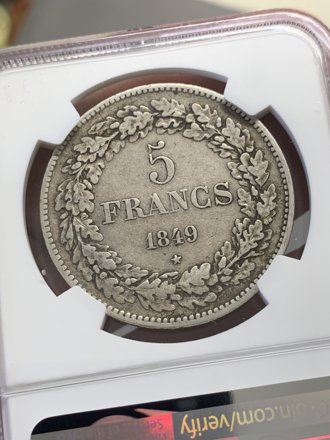 《竞宝斋》第131场-周日，周一连拍 (全场包邮) NGC-XF45 比利时1849年 辫子头早期年份 5法郎大银币 原味好品