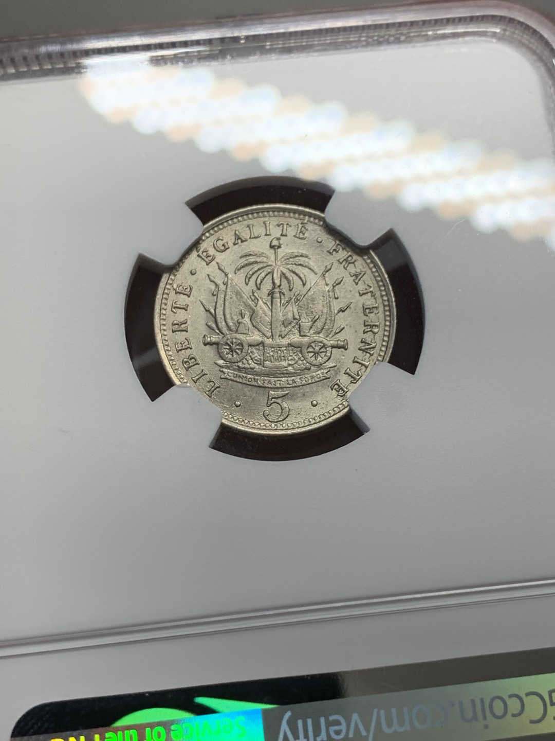 《竞宝斋》第131场-周日，周一连拍 (全场包邮) NGC-MS64 海地1905年 总统皮埃尔 5分镍币 顶级好品 一个快要被海淹没的国家 