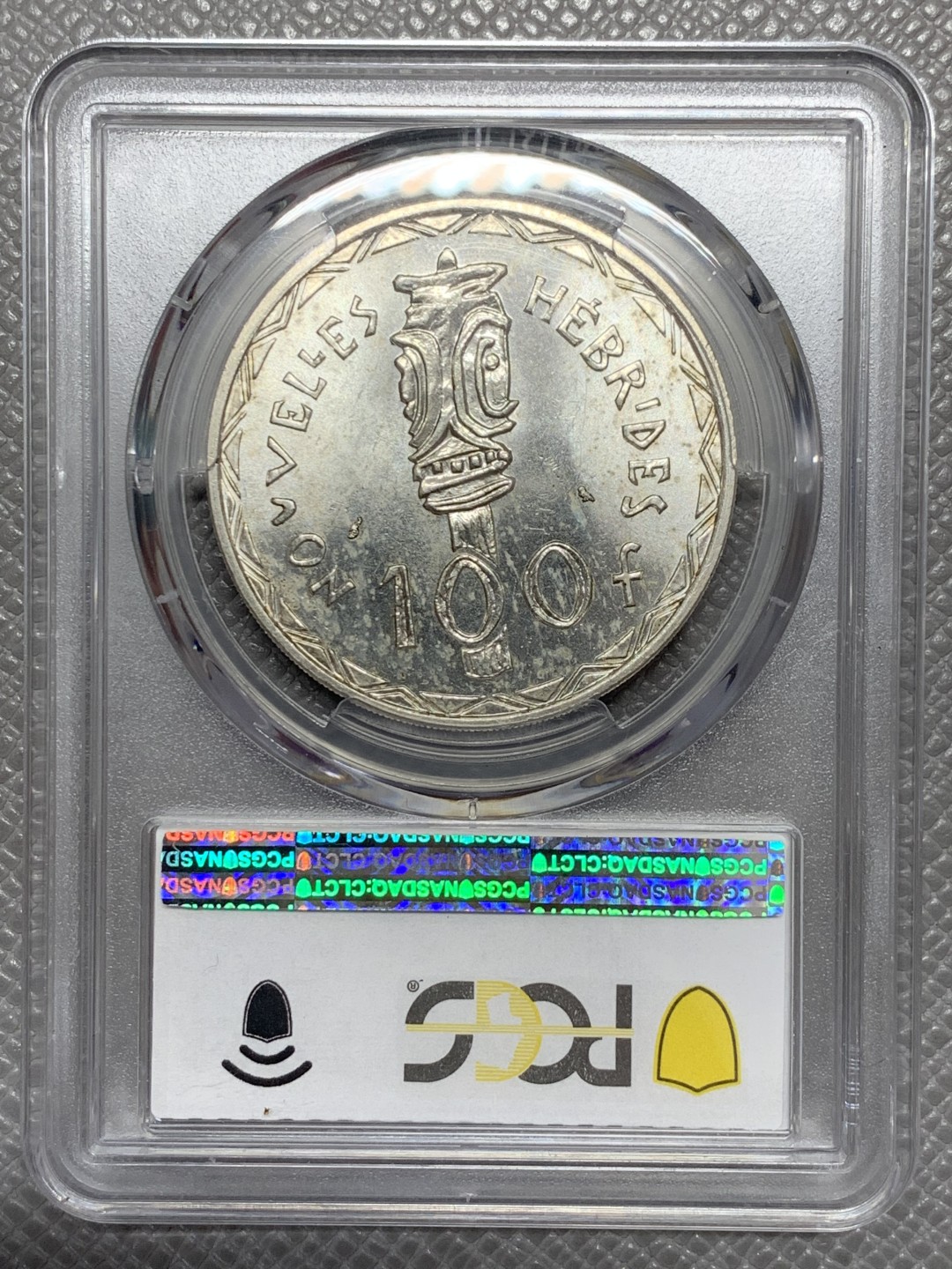 《竞宝斋》第131场-周日，周一连拍 (全场包邮) PCGS MS63 新赫布里底1966年100法郎普制大银币