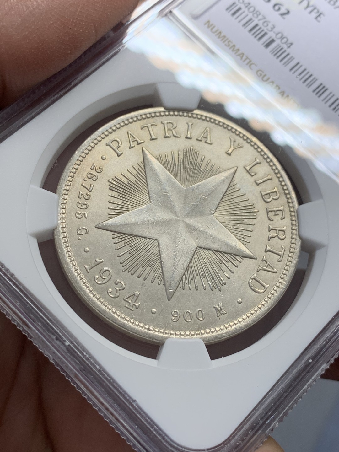 《竞宝斋》第131场-周日，周一连拍 (全场包邮) NGC-MS62 古巴1934年 大五星1比索大银币 暴涨品种