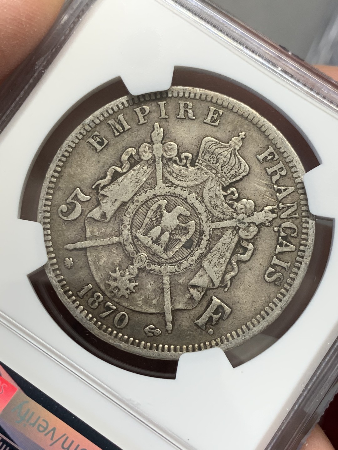 《竞宝斋》第131场-周日，周一连拍 (全场包邮) NGC-XF45 法国 1870年 拿三 5法郎大银币 不多的见年