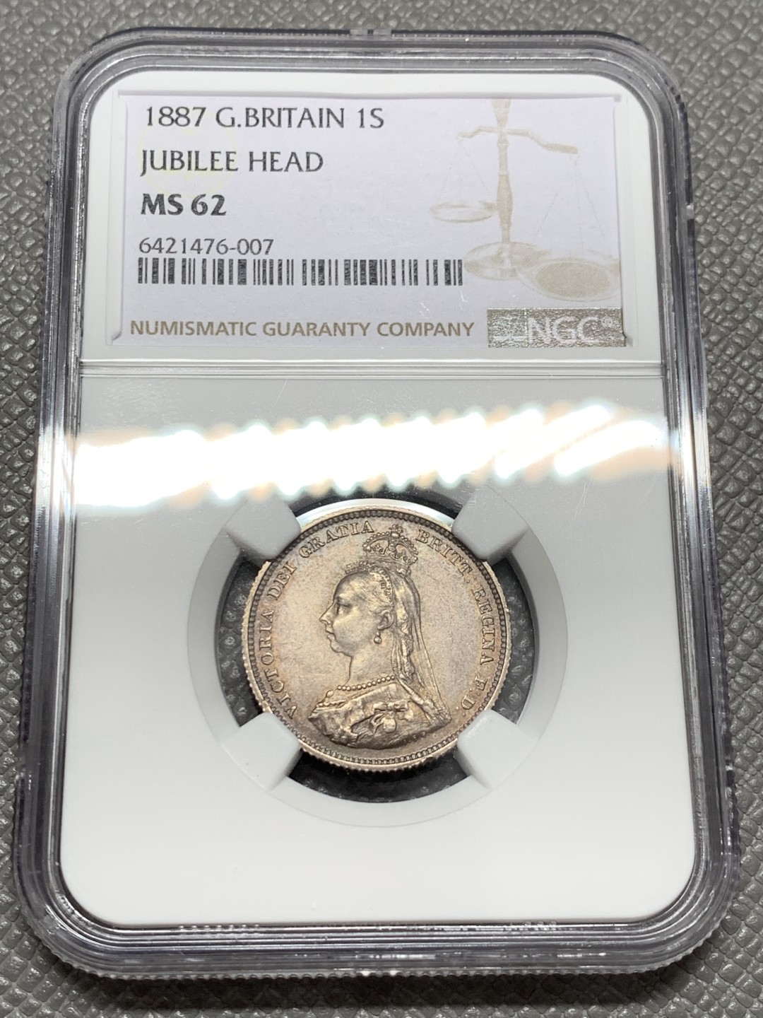 《竞宝斋》第131场-周日，周一连拍 (全场包邮) NGC MS 62 1887年英国维多利亚高冠1先令