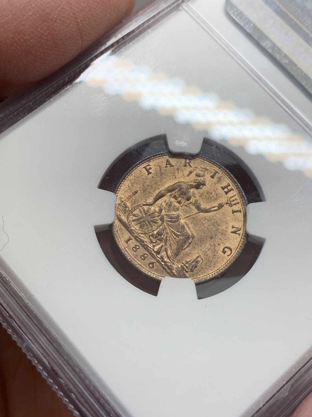 《竞宝斋》第131场-周日，周一连拍 (全场包邮) NGC MS64RB 1886年英国维多利亚1/4便士（法新）高分 原味铜币 带车轮光