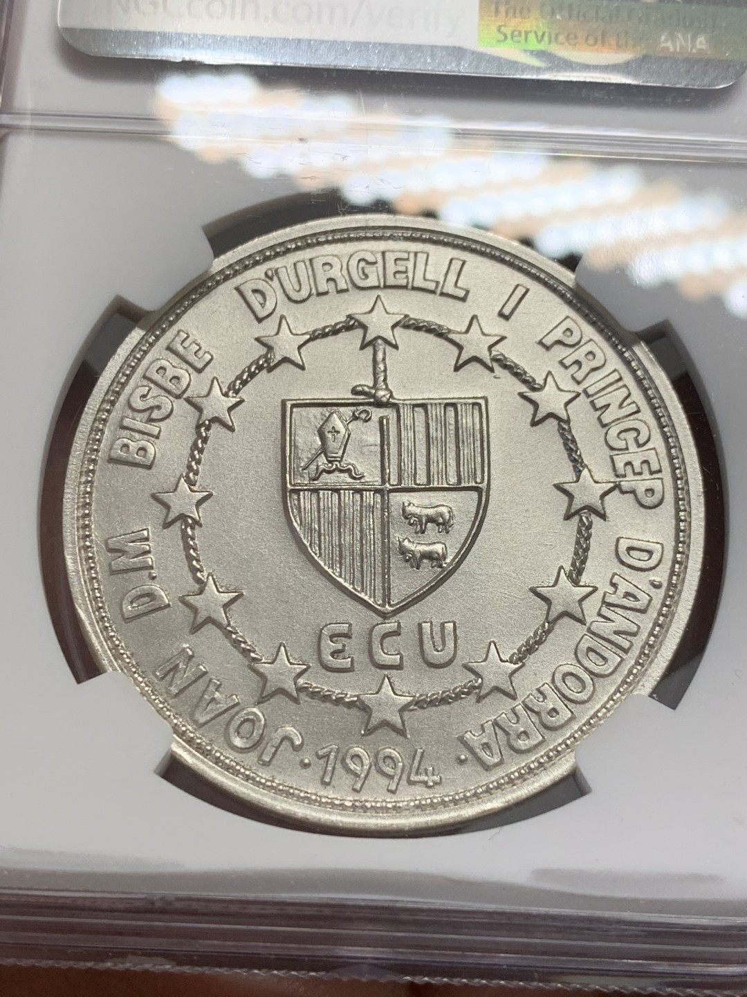 《竞宝斋》第131场-周日，周一连拍 (全场包邮) 唯一冠军分 NGC-MS68 安道尔1994年 巴塞罗那伯爵彼得三世 20第纳尔大银币 含金1.5克