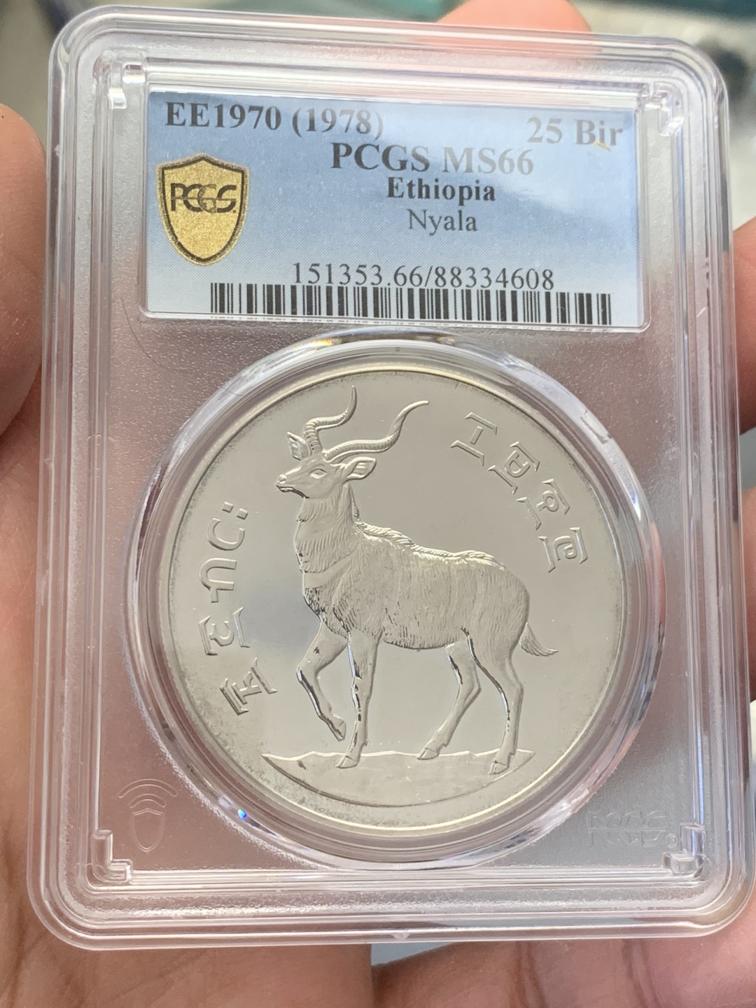 《竞宝斋》第131场-周日，周一连拍 (全场包邮) PCGS MS66 埃塞俄比亚1978年25比尔普制大银币，925银，重量31.65g，发行量仅4002枚