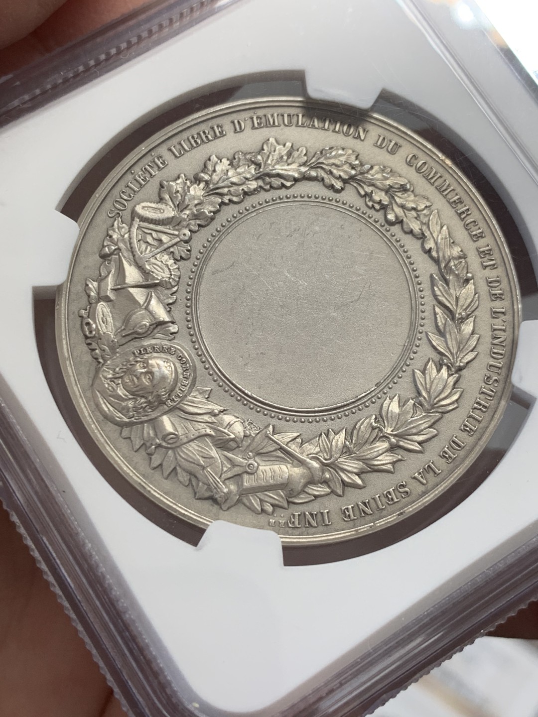 《竞宝斋》第131场-周日，周一连拍 (全场包邮) NGC-MS62 法国 十九世纪 工商业协会 银章 高浮雕 设计精美